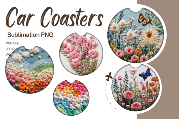 3D Flower Embroidery Car Coaster Set PNG Review