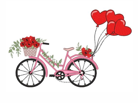 Bicycle with Balloons: A Romantic Touch for Handmade Embroidery Projects
