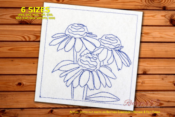 Fresh Coneflower Lineart Design Review for Business Embroidery