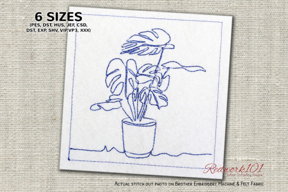 Potted Monstera Plant Redwork: A Fresh Embroidery Choice for Small Business Branding